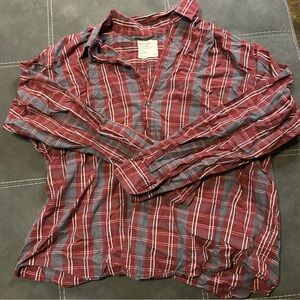 Wrangler Men's Burgundy and Charcoal Plaid Shirt